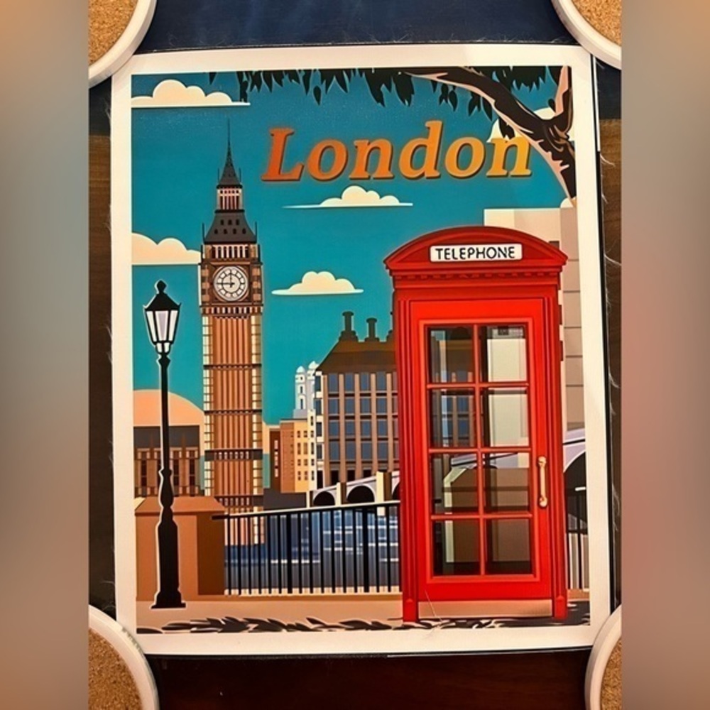 London‎ Canvas Travel Art. 8 x 10”. New. Vintage style